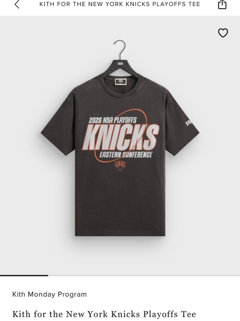 Kith Black Knicks 2026 Playoffs Short Sleeve Tee Size Small